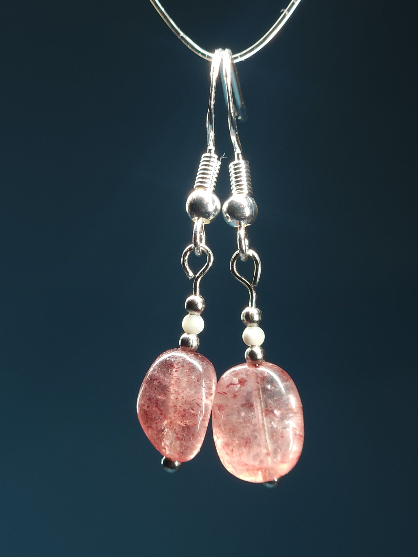 Strawberry Quartz with Mother of Pearl Dangle Earrings