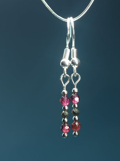 Garnet and Pyrite Faceted Earrings