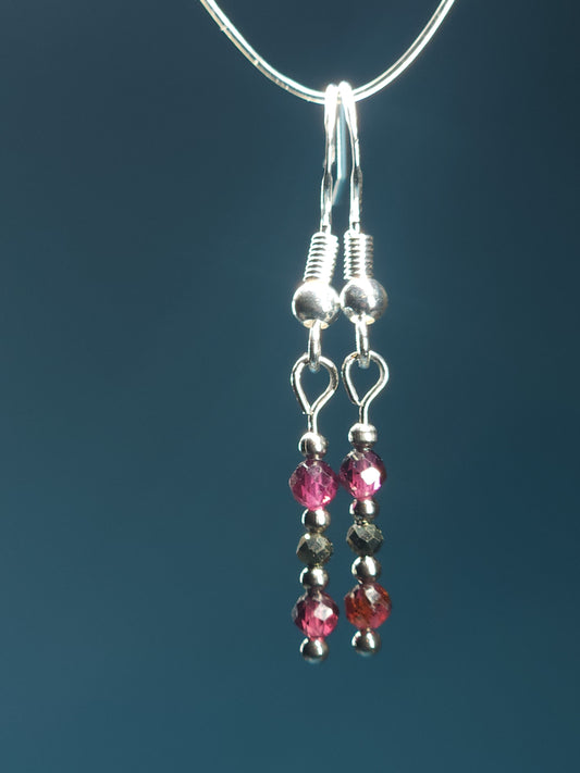 Garnet and Pyrite Faceted Earrings
