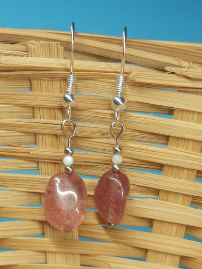 Strawberry Quartz with Mother of Pearl Dangle Earrings