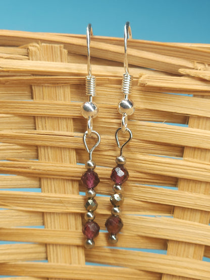 Garnet and Pyrite Faceted Earrings