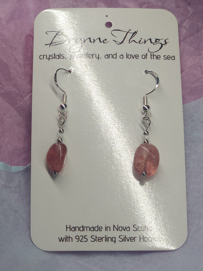 Strawberry Quartz with Mother of Pearl Dangle Earrings