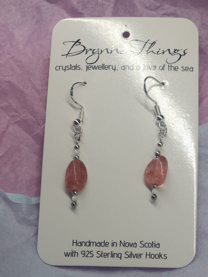 Strawberry Quartz and Mother of Pearl Dangle Earrings