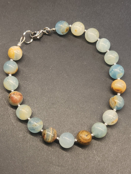 Blue Onyx Stainless Cable Bracelet BOB-001S