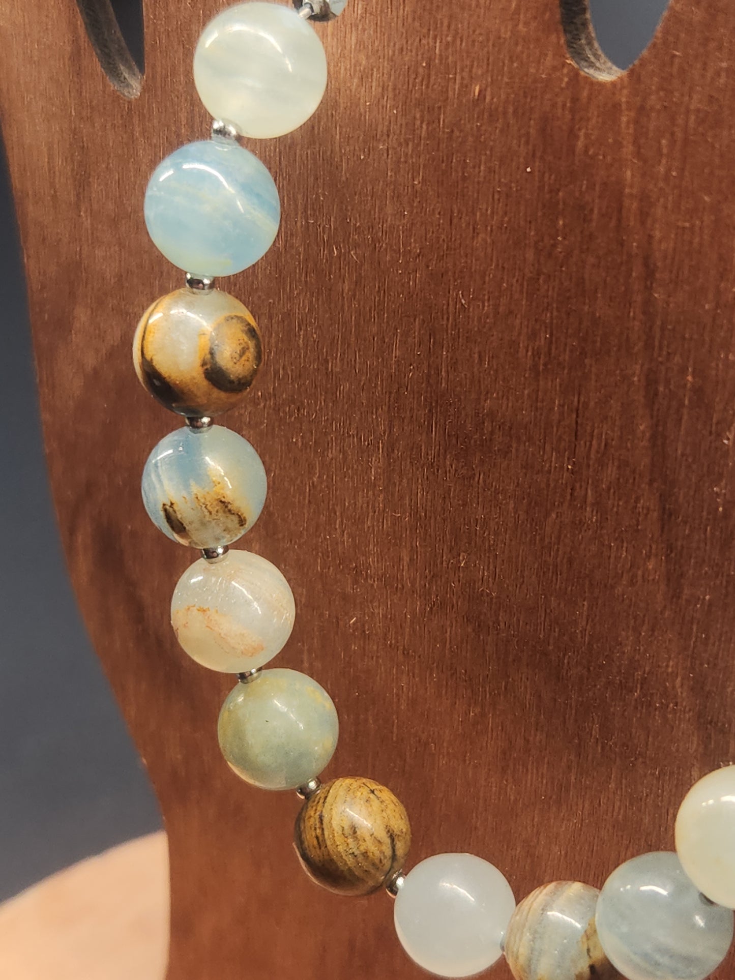 Blue Onyx Stainless Cable Bracelet BOB-001S