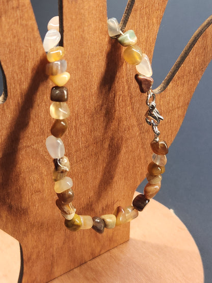 Petrified Wood Stainless Cable Bracelet PWC-001S