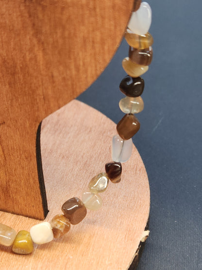 Petrified Wood Stainless Cable Bracelet PWC-001S