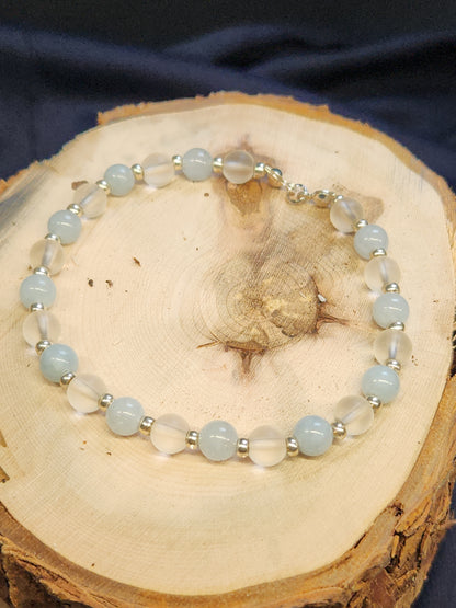 Sponge Quartz and Matte Quartz Bracelet with 6mm Beads BR-03S