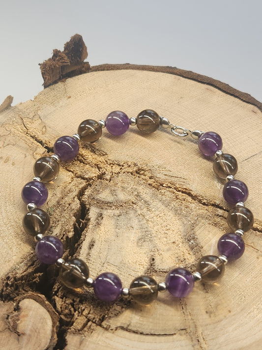 Amethyst & Smokey Quartz Stretch Bracelet BR-SAS01S