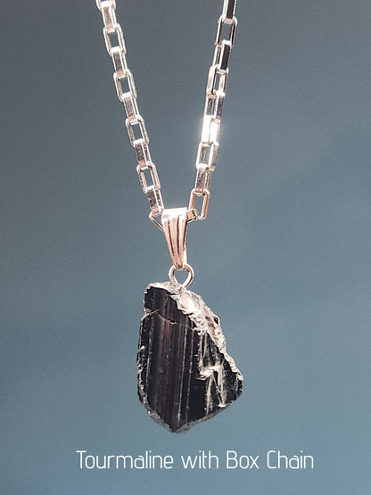 Tourmaline Necklace with Stainless Steel Box or Tube Chain