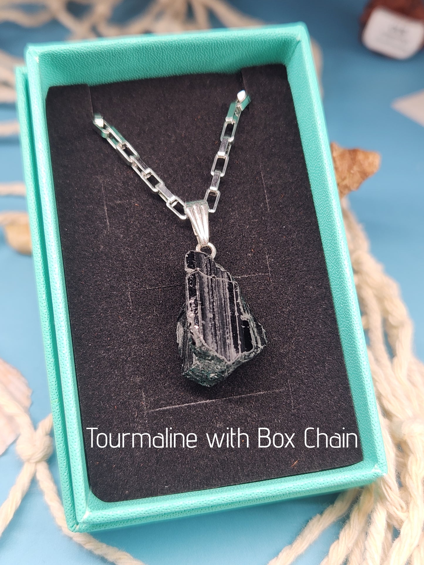 Tourmaline Necklace with Stainless Steel Box or Tube Chain