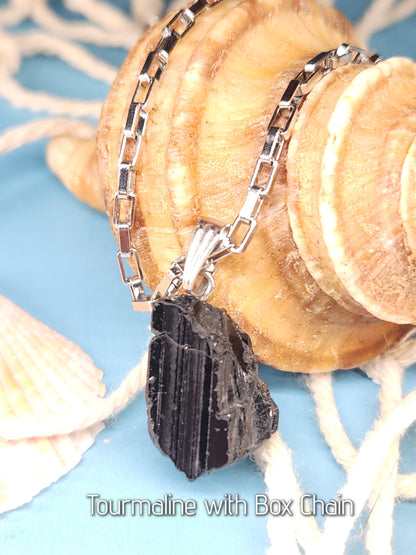 Tourmaline Necklace with Stainless Steel Box or Tube Chain