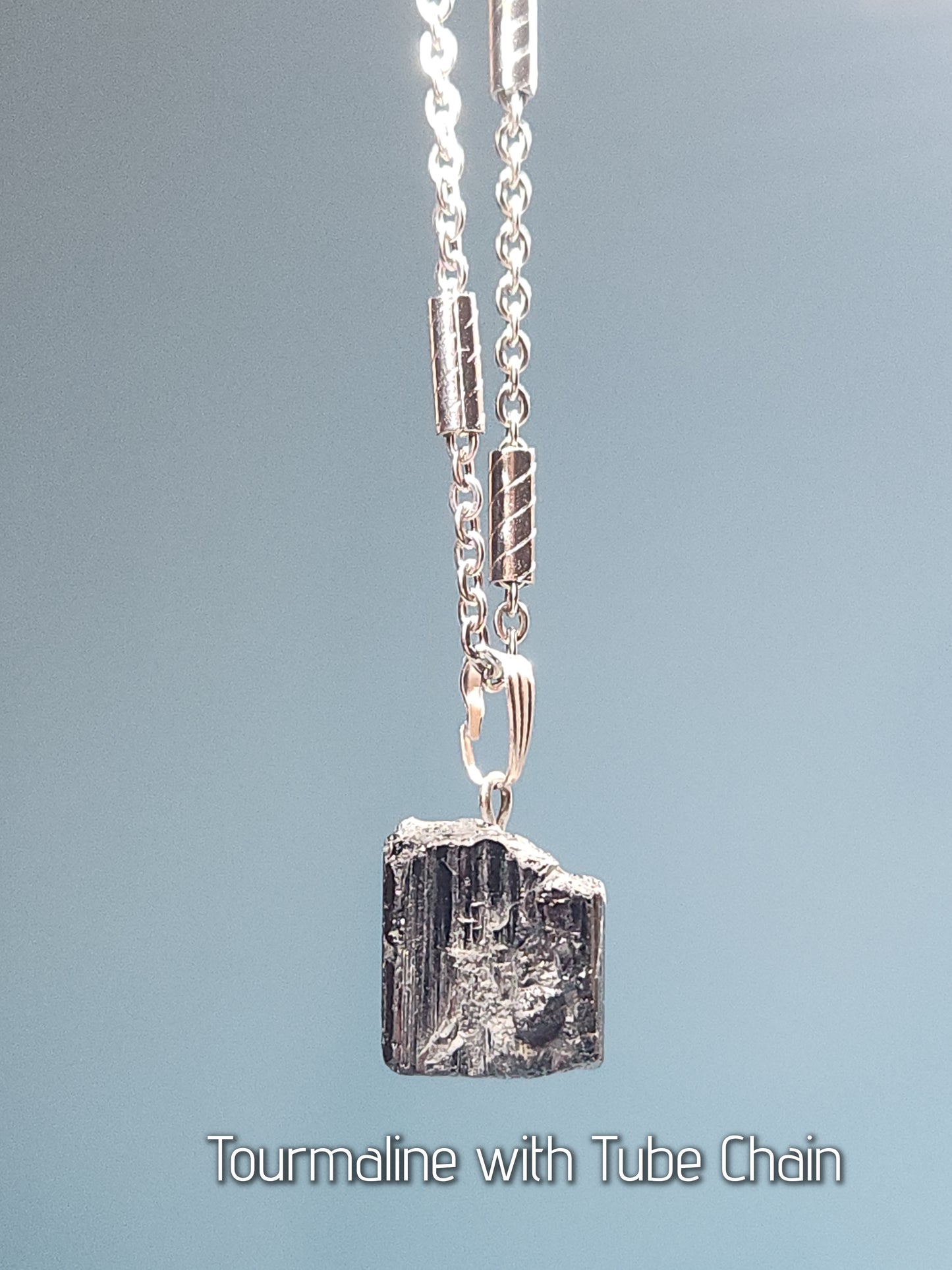 Tourmaline Necklace with Stainless Steel Box or Tube Chain