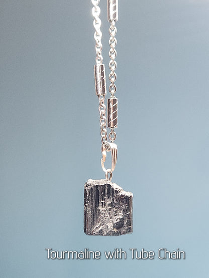 Tourmaline Necklace with Stainless Steel Box or Tube Chain