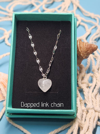 Clear Quartz Heart Stainless Steel Chain Necklace