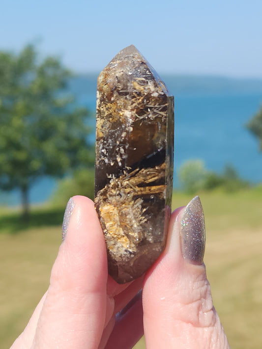 Smoky Quartz Point with Hematite Inclusions 28g