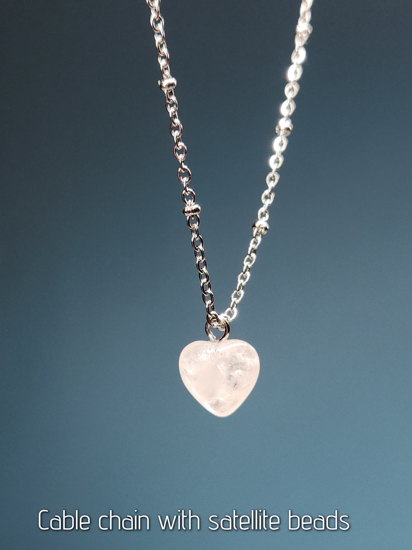 Clear Quartz Heart Stainless Steel Chain Necklace
