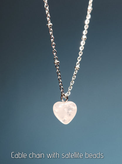 Clear Quartz Heart Stainless Steel Chain Necklace