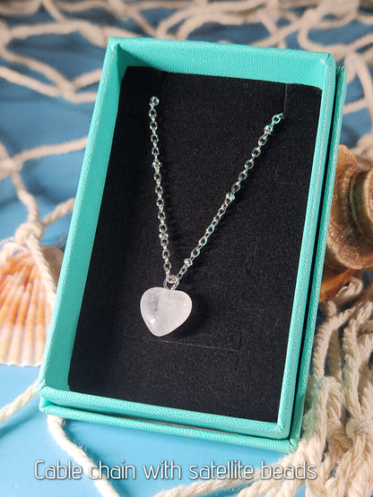 Clear Quartz Heart Stainless Steel Chain Necklace