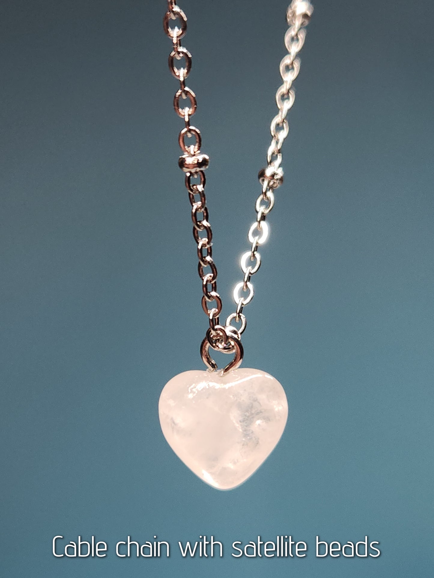Clear Quartz Heart Stainless Steel Chain Necklace