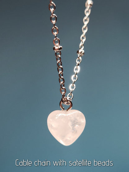 Clear Quartz Heart Stainless Steel Chain Necklace