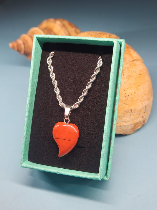 Red Jasper Heart Stainless Steel Rope Chain Necklace