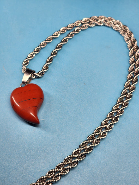 Red Jasper Heart Stainless Steel Rope Chain Necklace
